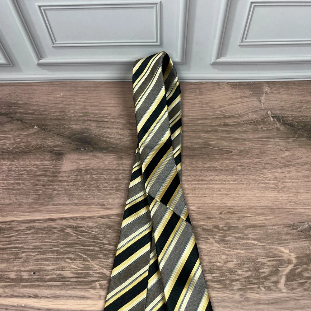 Ivy Crew Necktie Mens Black Gold Grey Striped Handmade Classic Tie